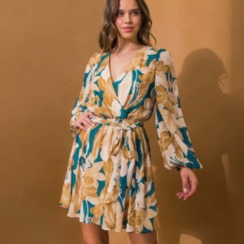 Beautiful Printed Teal Woven Dress